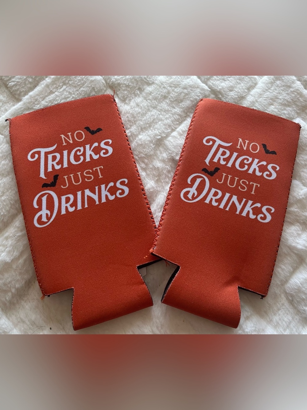 Halloween 'No Tricks Just Drinks' Orange Bottle Koozies (Pair)